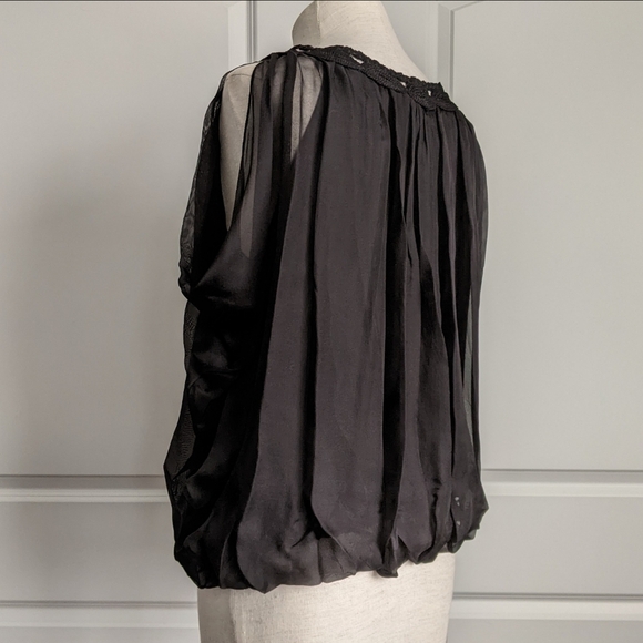 Leon Max Blouse 100% Silk Sleeveless Embroidered Sheer Overlay Lined Black L NWT - Picture 9 of 15